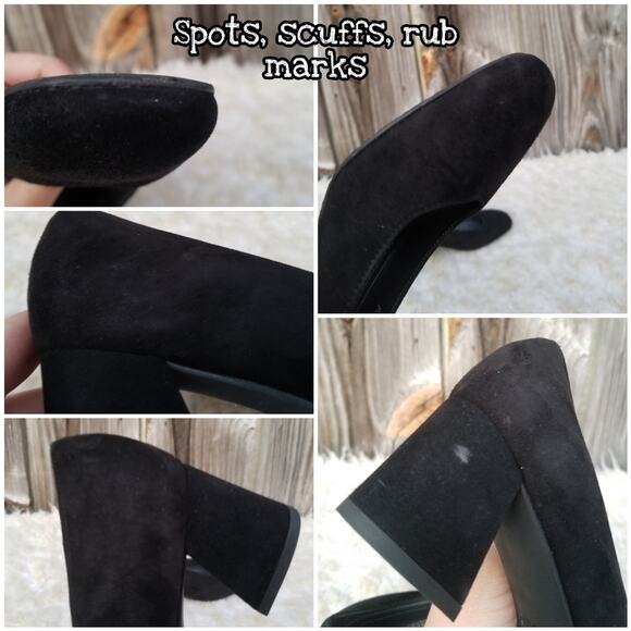Classic Square Toe Pumps Stuart Weitzman Marymid Size 5 Black Suede Leather Heel - Picture 9 of 13